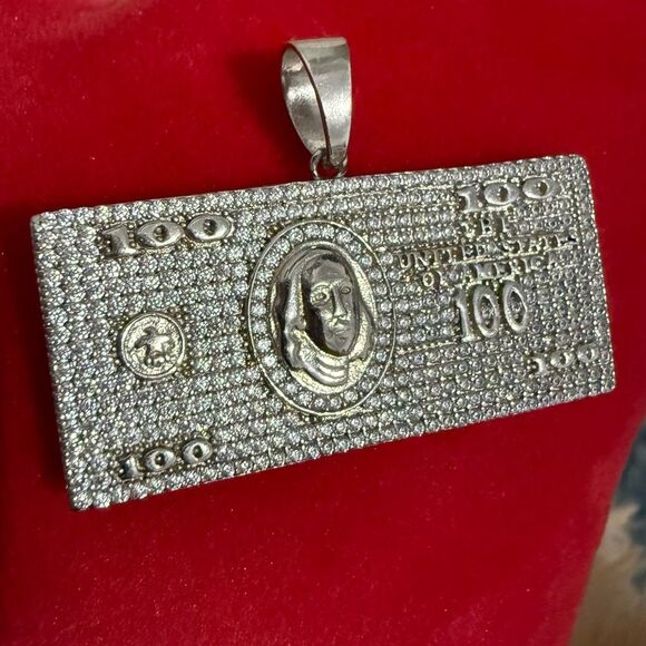 ICYβ$100 BILL PENDANT β .925 SILVER - Picture 7 of 17